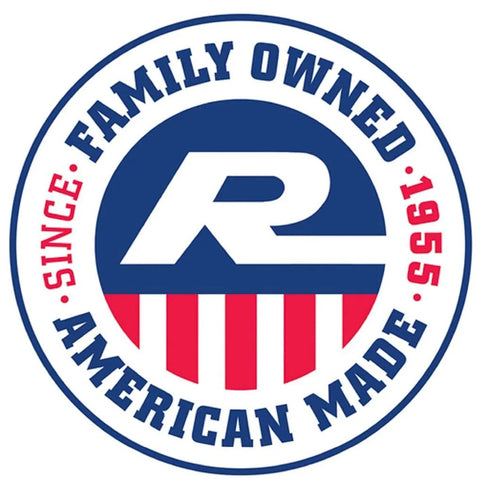 Family owned American made emblem with red, white, and blue design, featuring 'Since 1955' and letter 'R' symbol