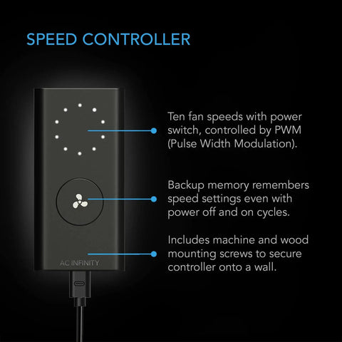 Black speed controller for Cloudline Pro S6 6 Inch Inline Duct Fan With 10 Speed EC Motor And Built In Controller