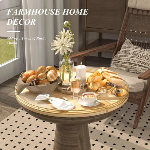 Extra Large 21 Inch Wooden Lazy Susan Turntable With Premium Oak And Iron Construction For Dining Tables Kitchen Counters