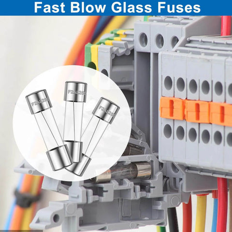 20 Pack Fast Blow Glass Fuses F2AL 250V 2A 5x20mm for electronics and home projects with clear glass construction