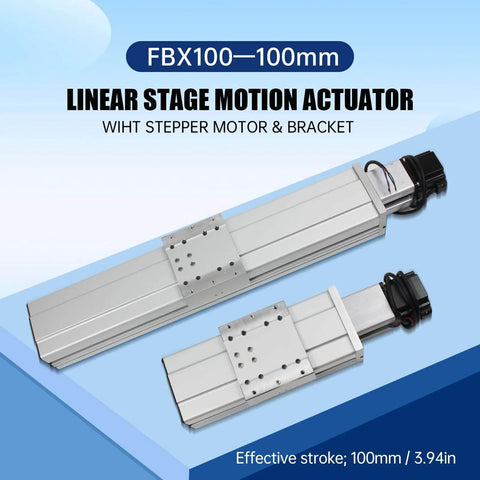 FBX100-100mm Heavy CNC Linear Actuator Kit with aluminum alloy linear motion and stepper motor, fully enclosed design.