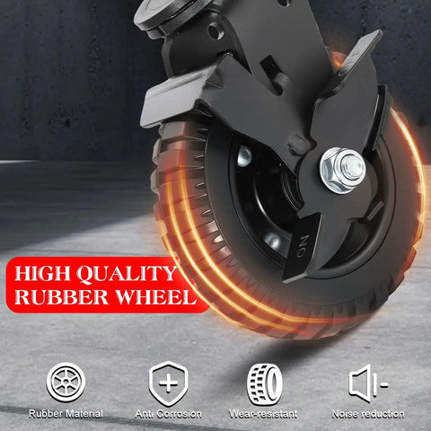 Close-up of a heavy-duty gate caster with brake, rubber wheel for Two Pack 6 Inch Fence Gate Wheels With Brake For Metal Or Wood Gates