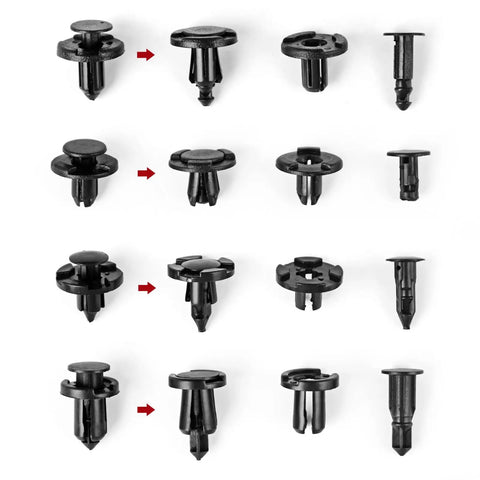 Set of push type fender liner clips for Nissan and Infiniti front bumpers, 121-piece plastic fasteners set with tool, 8mm hole fit.