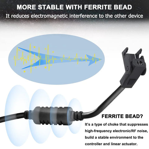 Ferrite bead choke inline on black power cable with plug