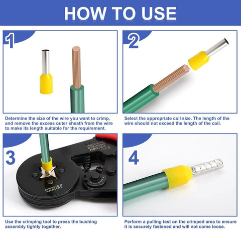 How to use Ferrules Crimping Tool Kit With 1700 PCS Assorted Wire Ferrules Self Adjusting Ratchet Crimper For AWG 23-7 0.25-10mm2