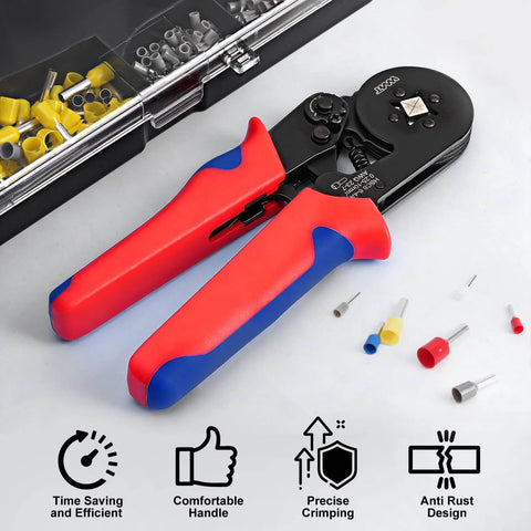 Ferrules Crimping Tool Kit With 1700 PCS Assorted Wire Ferrules Self Adjusting Ratchet Crimper For AWG 23-7 0.25-10mm2