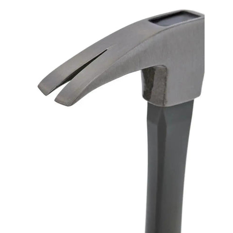 Fiberglass Claw Hammer 16 Oz General Purpose With Forged Steel Head ProTouch Grip Smooth Face For Framing Carpentry And DIY Repairs Durable Tool For Construction Projects And Home Improvement Tasks close-up of claw head