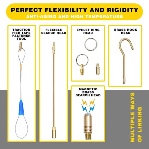 Fifty Foot Fiberglass Fish Tape Running Wire Cable Rods Coaxial Electrical Connectable Wire Fishing Rods with brass connectors