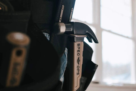 Fiberglass 20 Oz Hammer With Smooth Face And Curved Claw, Shock Absorbing MOA Grip, non-conductive handle in tool belt.
