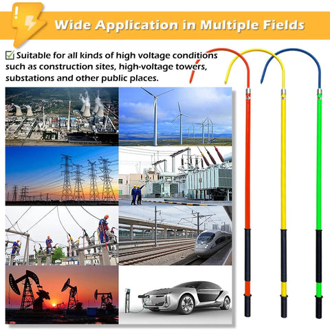 Heavy-Duty Fiberglass Insulated Rescue Pole For High Voltage Safety shown with various industrial applications background