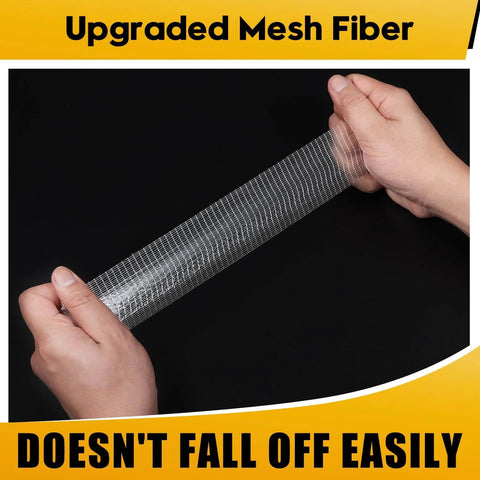 Hands holding 2 Packs Heavy Duty Double Sided Mesh Tape 66 Feet Set Featuring 2 Inch And 1 Inch Gauze Fiberglass Tape Adhesive