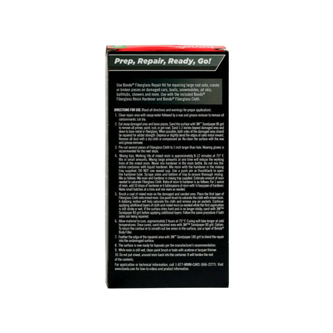 Back view of All-In-One Fiberglass Repair Kit With Resin, Hardener, Cloth, And Tools For Automotive, Marine, And Home DIY Repairs
