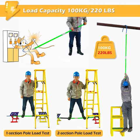 Heavy-Duty Fiberglass Insulated Rescue Pole For High Voltage Safety, Lightweight FRP pull stick in use for electrical rescue