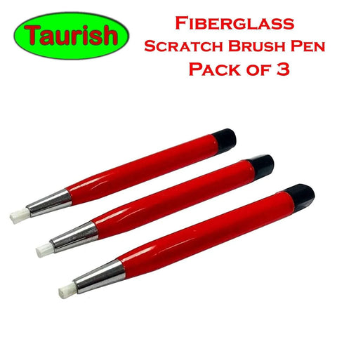 Three red fiberglass scratch brush pens for jewelry, watch, coin cleaning, electronic applications, rust, and corrosion removal pack of 3