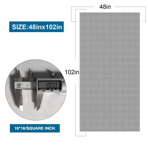Adjustable Fiberglass Window Screen Mesh Kit 48x102 Inches for patio doors and windows, shown with size measurement, tear-resistant.