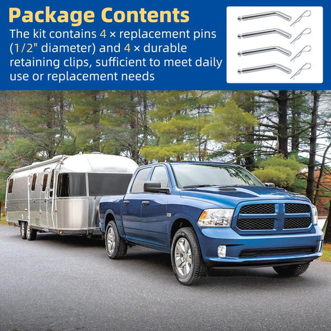 Truck towing trailer using Fifth Wheel Rail Pin Kit For Reese 16K And 22K Hitches, Fits 6000-6032 Series, 50415-50536, 30031-30047