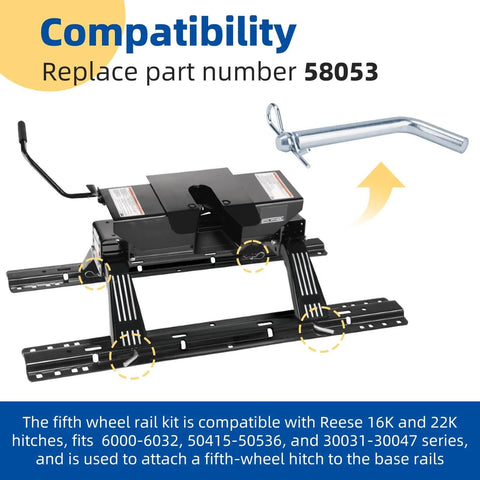 Fifth Wheel Rail Pin Kit For Reese 16K And 22K Hitches, Fits 6000-6032 Series, 50415-50536, 30031-30047, 4 pins and clips visible