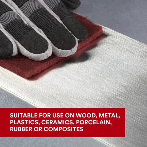 General Purpose Very Fine Aluminum Oxide Hand Pad For Scuffing And Cleaning 6x9 being used on metal surface