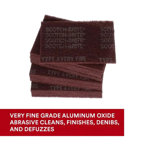 General Purpose Very Fine Grade Hand Pad 6 by 9 Aluminum Oxide Pack of 20 Maroon stacked with engraved text