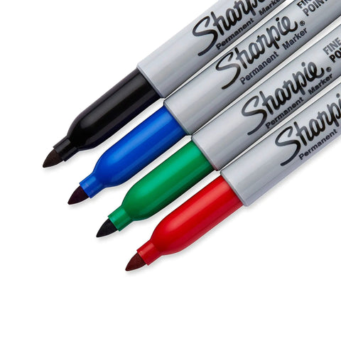 Fine point permanent markers deliver bold, precise lines with quick-drying, odorless ink in black, blue, green, and red colors.