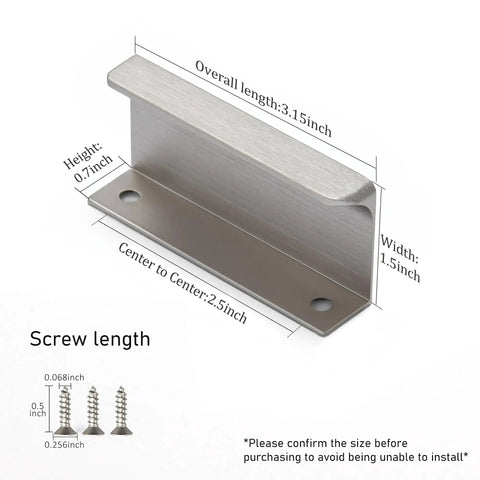 Dimensions of Finger Pull Cabinet Knob Aluminum Brushed Nickel 3.15 Inch Long Low Profile Drawer Pulls For Kitchen with screws
