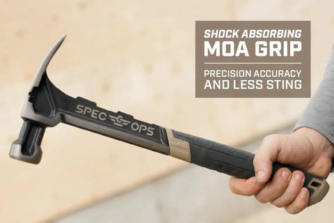 Finish Nailing Hammer 16 Oz Rip Claw Smooth Face With Shock Absorbing Grip held showcasing design and grip