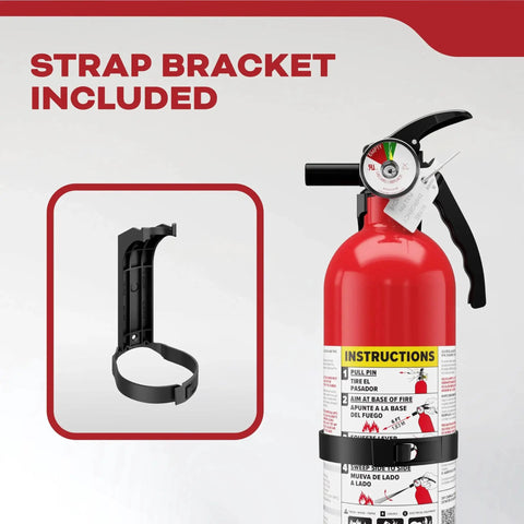 Multi Purpose Fire Extinguisher 1A10BC For Home Office Dorm And Residential Use All Metal Construction Compact with strap bracket