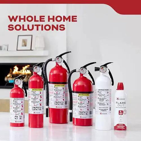 Multi Purpose Fire Extinguisher 1A10BC For Home Office Dorm And Residential Use displayed with other fire safety products