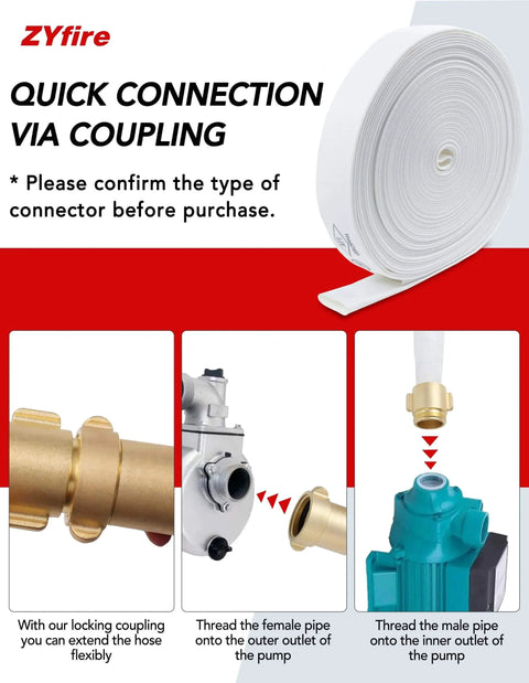 Fire Hose 2 Inch ID 25 Ft Single Jacket TPU Firefighter Hose With M And F NST NH Brass Couplings quick connection guide