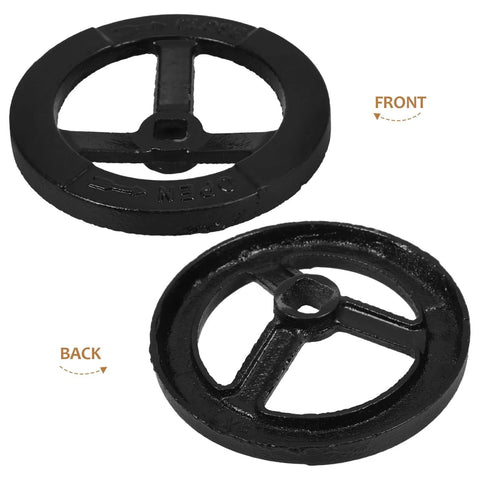 Front and back view of a Directional Wheel Indoor Fire Hydrant Handwheel 4.72 Inch Valve Handle Replacement for Water Shut Off and Hose Valves.