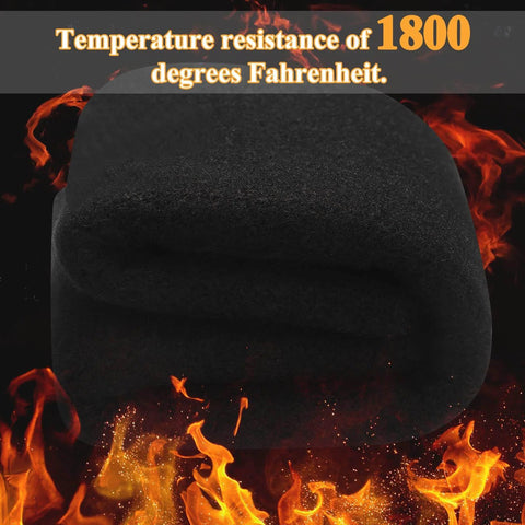 4 Pack 12 x 9 Inch Welding Blankets Set Fireproof Heat Resistant Soldering Mats, folded black flame-retardant felt amidst fire.