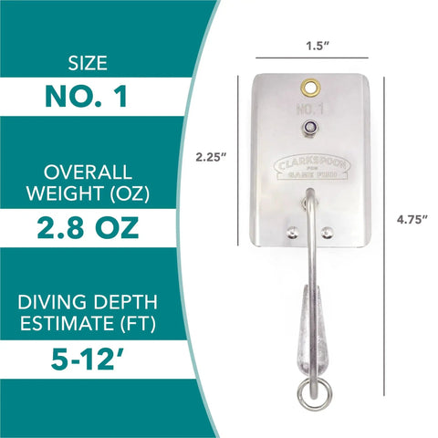 Front view of size 1 braced stainless steel fishing planer for trolling with 12 inch length, spreader size 1.5 inches, saltwater or freshwater use.