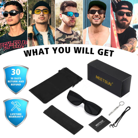 Fit Over Sunglasses For Men Women Polarized UV400 Gray Lens Black Frame Wrap with accessories and packaging