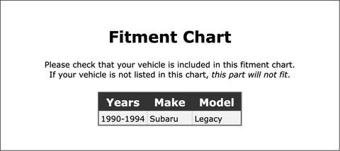 Fitment chart for Drive End Alternator Bearing For Legacy 1990 To 1994 Models PC 407371 OE Replacement Built To Last
