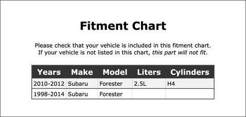 Fitment chart for Alternator Bearing For Forester Two Point Five Liter H4 1998 1999 2000 2001 2002 2003 2004 2005 2006 2007 2008 2009 2010 2011 2012 2013 2014 OE Replacement PC454318 High Quality Performance showing compatibility with Subaru models.
