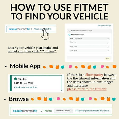 Automotive parts infographic showing how to use Amazon Fitment for vehicle compatibility on Honda/Acura sensors