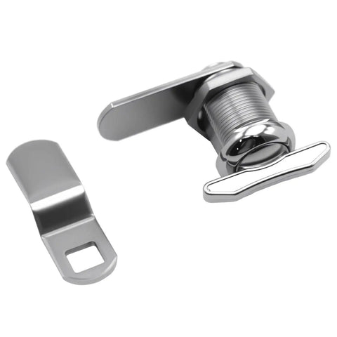 Five Eighths Inch Thumb Operated Offset Cam Lock for RV Compartments and Camper Storage Doors Non Locking Thumb Turn Durable Zinc Alloy Die Cast Housing Two Pack shown side by side