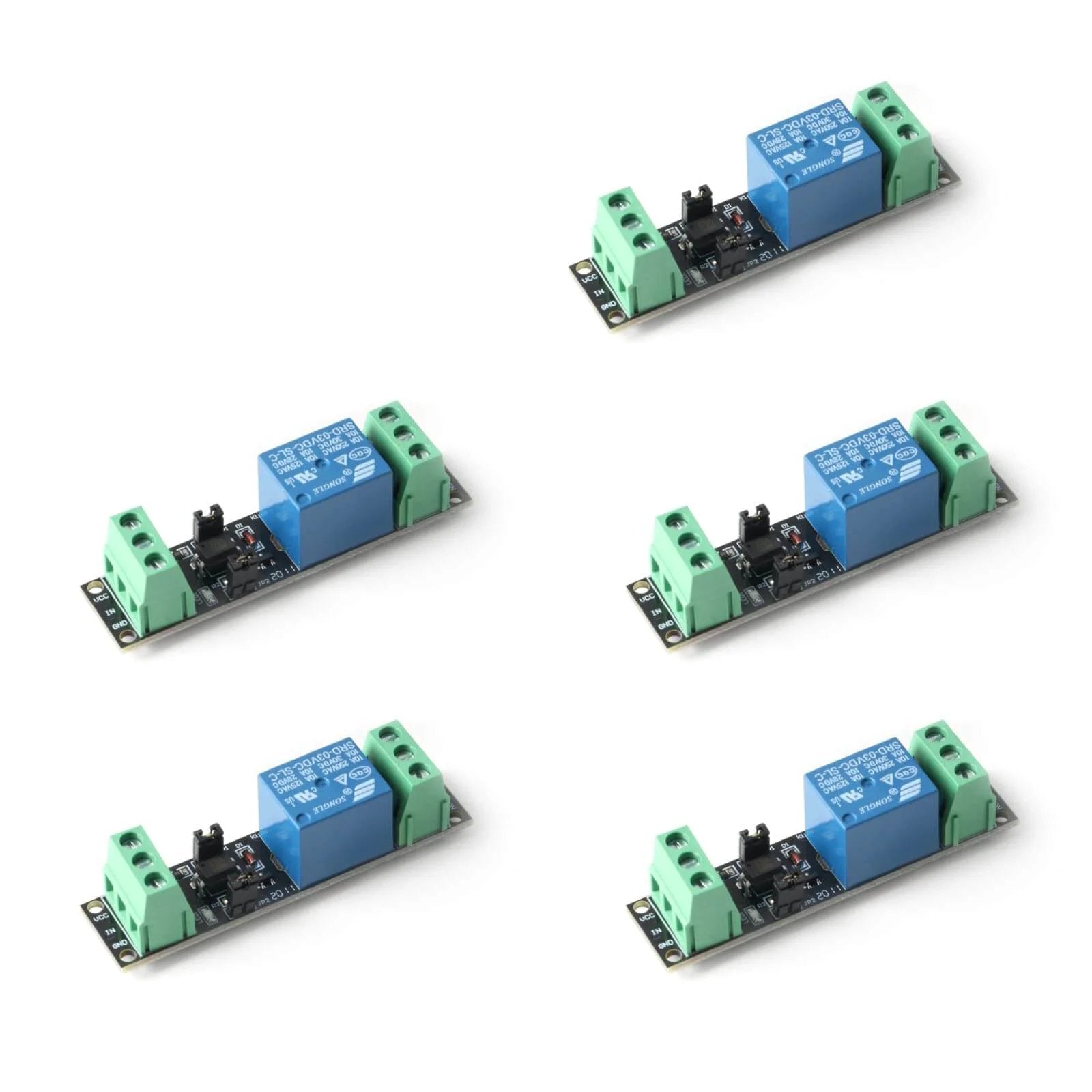 Five Pack One Channel DC 3V/3.3V Relay Module With Opt...