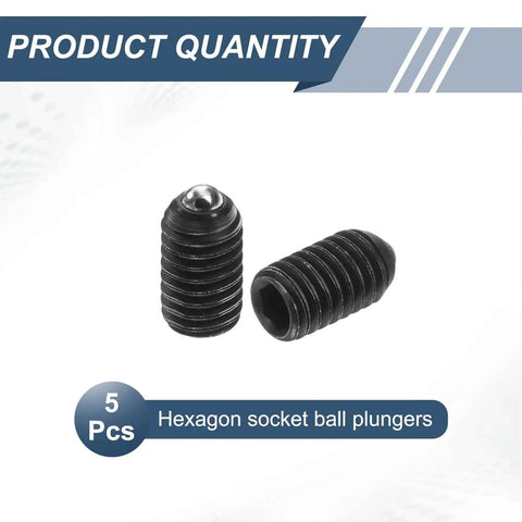 Five Pack M3 Thread Ball Plungers With Hex Socket, Five Millimeter Length, Ball Plunger Diameter 1.5 Millimeters, Exposed 0.5 Millimeter