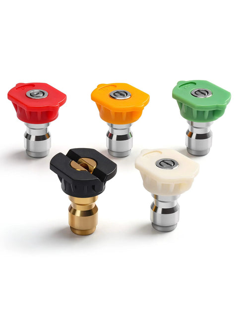 AstroAI pressure washer nozzle tips, 5-pack with color-coded red, orange, green, ivory, black, 1/4 inch quick-connect, 2.5 GPM