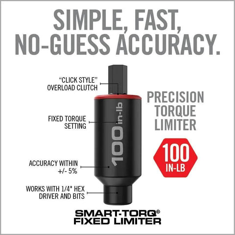Fixed 100 Inch-Lb Torque Limiter - Accuracy Within +/- 5%, Click-Style Clutch Mechanism, shown with precision labels