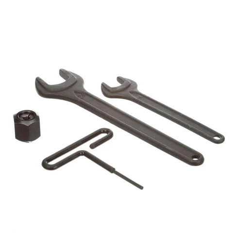 Wrench and tool set compatible with Bosch Fixed Base Router 2.25 HP 12 Amp Variable Speed 8000 to 25000 RPM for precise adjustments.