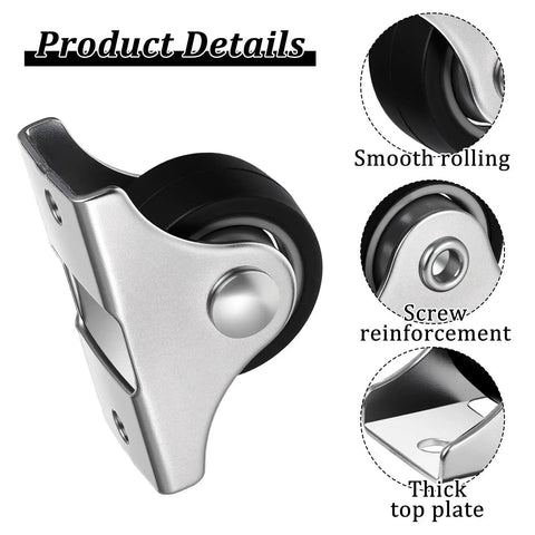 Close-up view of 12 Pieces Fixed Caster Wheels Set With One Inch Diameter Caster Wheels And Metal Top TPE Rubber Low Profile Rollers