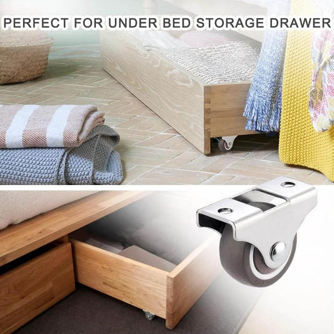 Under bed storage drawer using 1.5 Inch Fixed Caster Wheels Set of 4 Heavy Duty Rigid Plate Casters with Silent TPR Rubber Wheels