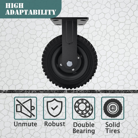 ✝️ Fixed heavy duty caster wheel, 8 inch*2, black rim, solid rubber, cast iron, double bearing, suitable for outdoor carts and trolleys