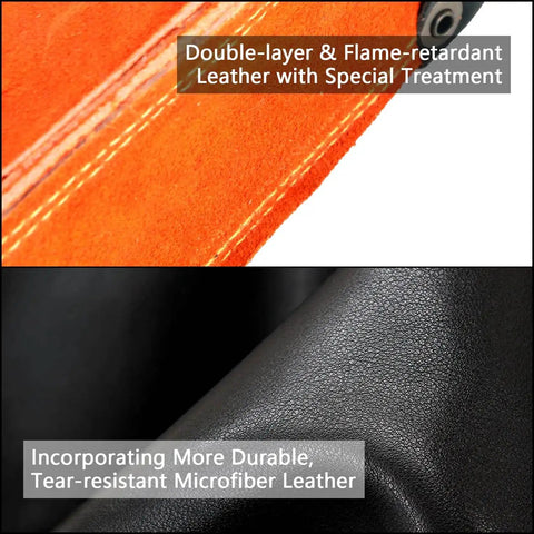 Close-up of Flame-Resistant Leather Electrode Bag and Welding Rod Holder for Welders material with double-layer leather details