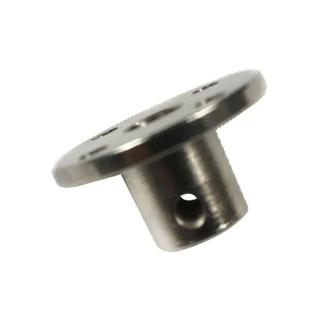 Image of a single metal flange from the 2 Pack 6mm Flange Couplings With M3 Screws And Wrench For DIY Shaft Assembly Ideal For RC Models And Robotics Projects.