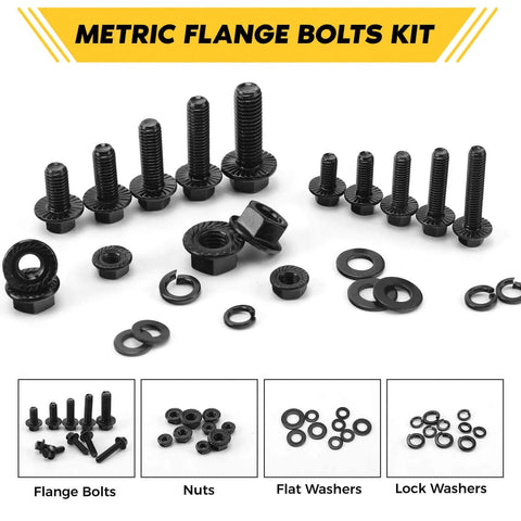 Homwin 286Pcs Flange Metric Bolt Assortment, M6-1.0, M8-1.25, M10-1.5 kit with nuts and washers displayed