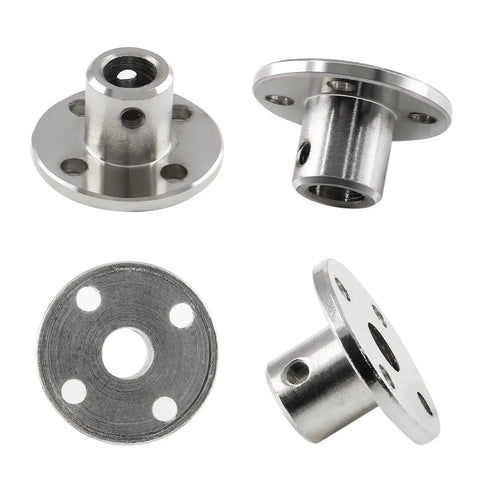 Two-Pack 6mm bore flange shaft couplings with 10mm OD and 22mm base for DIY RC motors, shown from multiple angles