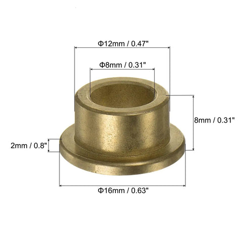 Ten Pieces Flange Sleeve Bearings 8mm Bore 12mm Outer Diameter 8mm Length With 16mm Flange Diameter And 2mm Flange Thickness